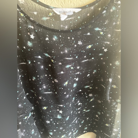 BCBG XS Flowy Layered Chiffon High Low Outer Space Tank - Picture 3 of 4